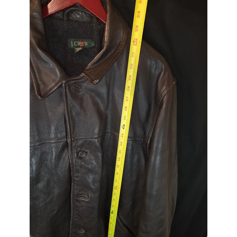 J Crew Vintage Mens Brown Leather Button Front Lined Jacket Size‎ L